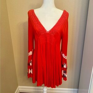 Free People Bell Sleeve Mini Dress w/ Embroidered Sleeve Detail
